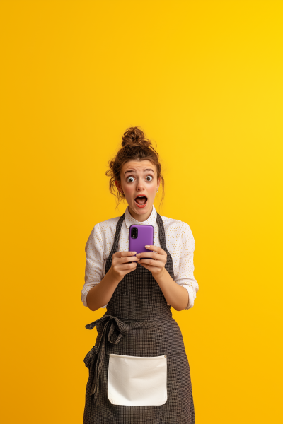 Shocked Baker with Smartphone