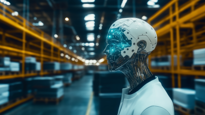 Futuristic Warehouse with AI Robots