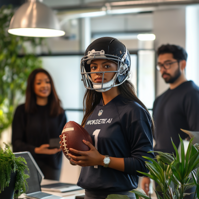 Female Quarterback in Office