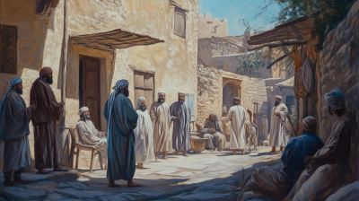 Village Discussion in Pastel