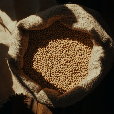 Big Bag of Soybeans Under Sunlight