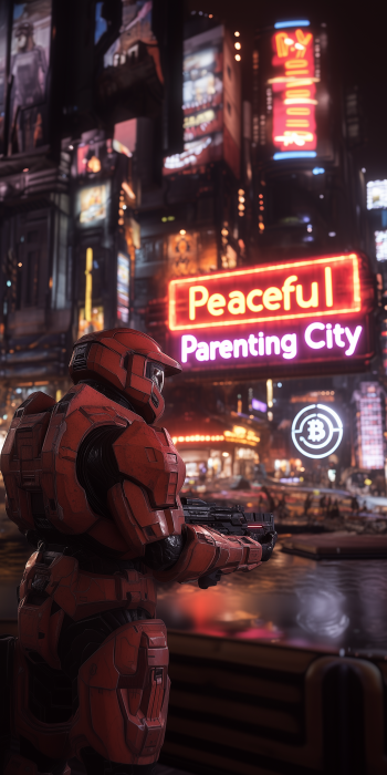 Futuristic Spartan in Neon City