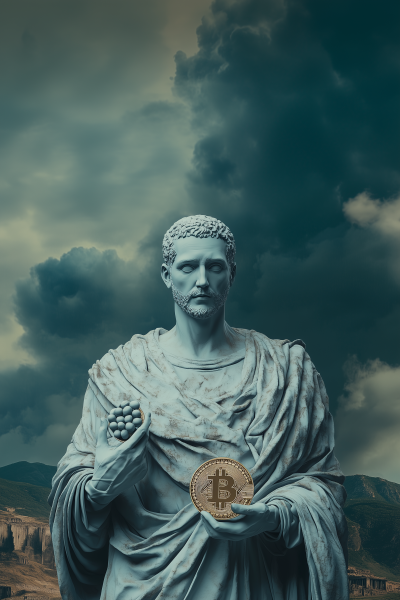 Roman Statue with Bitcoin