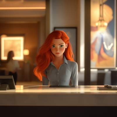 Red Haired Girl at Hotel Lobby