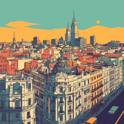 Cartoonized Madrid Skyline