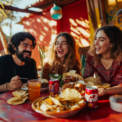 Happy Influencers Enjoying Mexican Meal