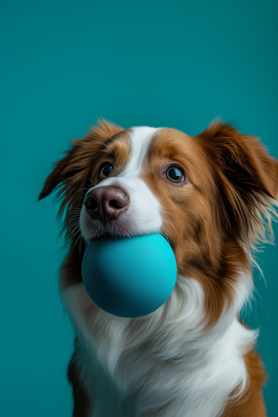Dog with Blue Rubber Ball