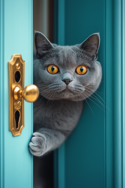 Contented Cat by the Door Lock