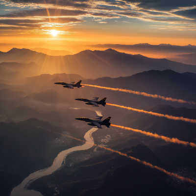 Aerial Formation of Jets at Sunset