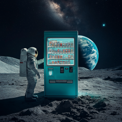 Teal Vending Machine on the Moon