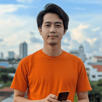 Young Thai Man in Orange T-Shirt