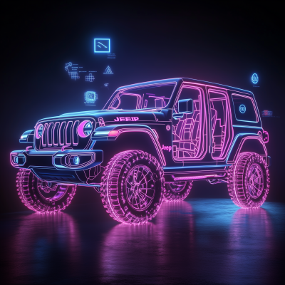 Neon Hologram Jeep