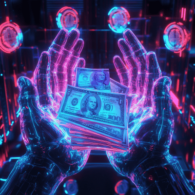 Neon Hands Gripping Money