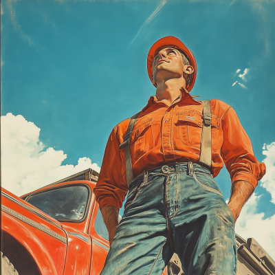 Proud Construction Worker in 1950s Style