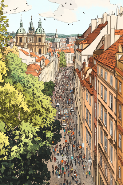 Busy Prague Street