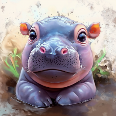 Cute Baby Hippo Painting