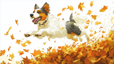 Dog Jumping in Leaves