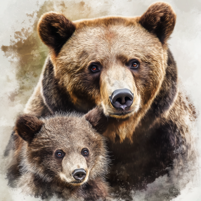 Grizzly Bear and Cub Portrait
