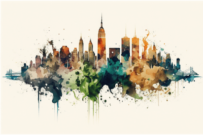 New York City Skyline in Watercolor