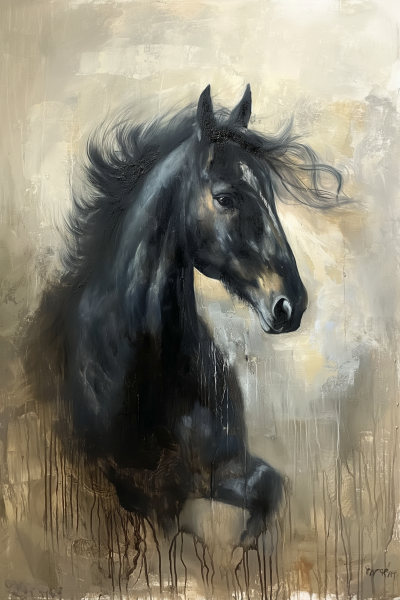 Freisian Horse in Soft Oil Colors