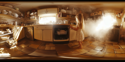 Little Girl Opening Dishwasher