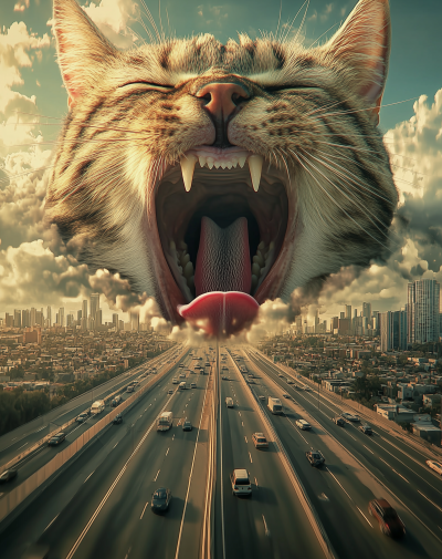 Enormous Cat Over City