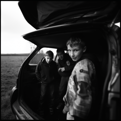 Boys Exploring a Classic Car