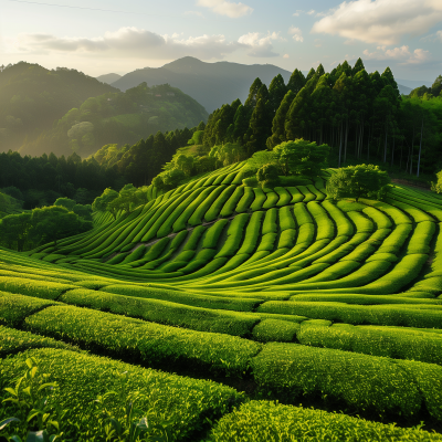 Serene Tea Plantation in Japan