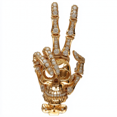 Golden Skeleton Hand Peace Sign