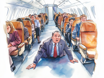 Man Crawling in Airplane