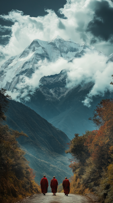 Buddhist Monks at Mount Kanchenjunga