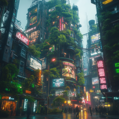 Cyberpunk City with Nature