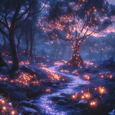 Bioluminescent Forest at Night