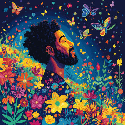 Joyful African Man in Vibrant Field