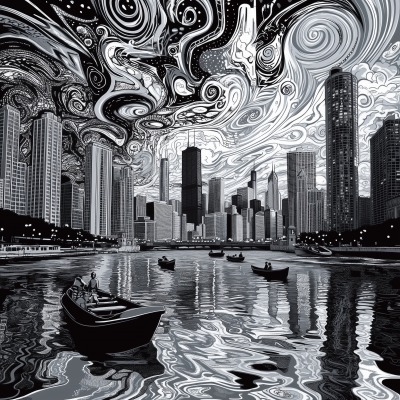 Psychedelic Chicago Skyline