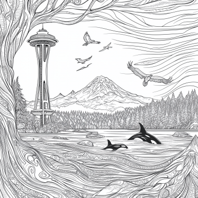 Seattle Space Needle Coloring Page