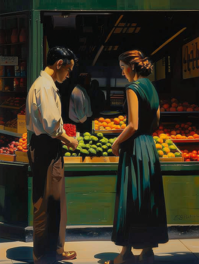 Couple by Fruit Stand