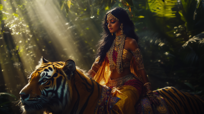 Woman Riding Bengal Tiger