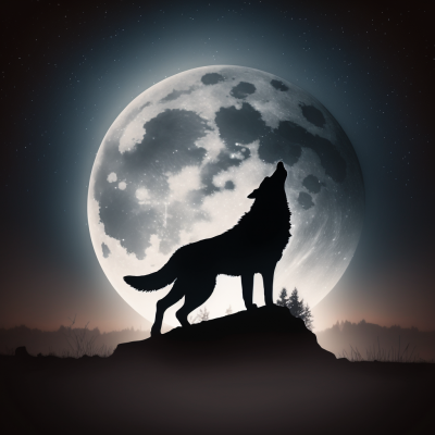 Wolf Silhouette Against Full Moon