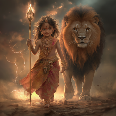 Girl with Lion and Trident