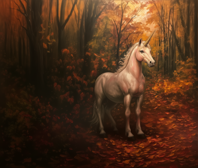 Unicorn in Autumn Woods