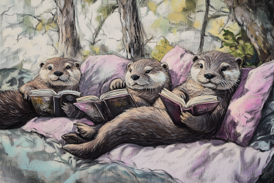 Otters Reading Outside