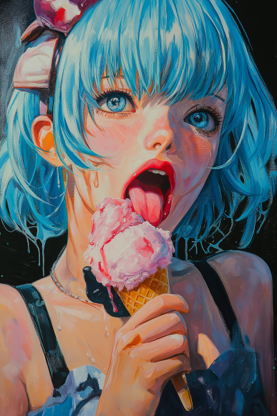 Anime Character Enjoying Ice Cream