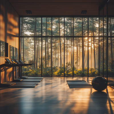 Modern Gym with Forest View