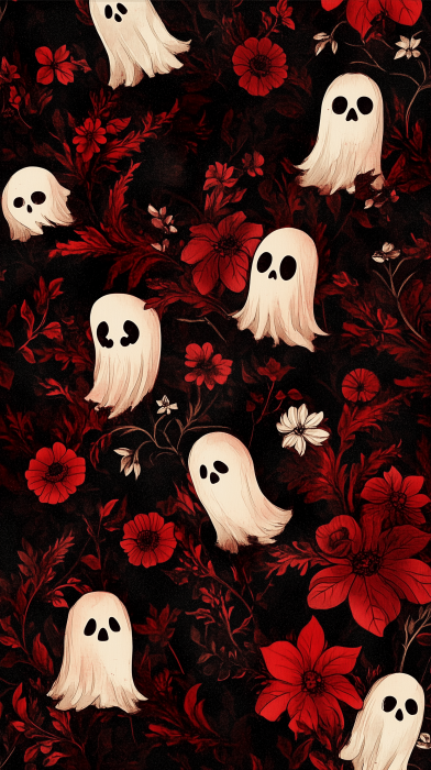 Red Floral Halloween Wallpaper