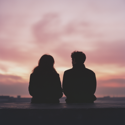 Silhouetted Couple at Sunset