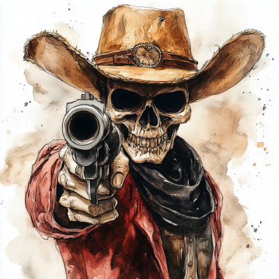 Skeleton Cowboy Aiming Revolver