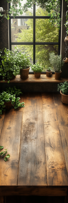 Wooden Table with Plants