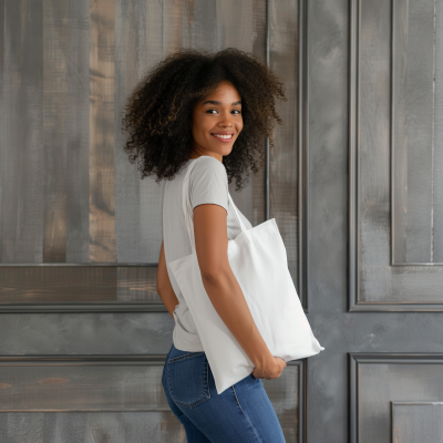 Mockup of Woman with Classic Tote Bag