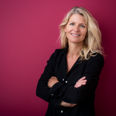 Happy Woman on Magenta Background